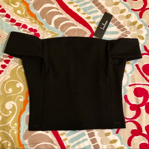 NWT Lulus Black Off-the-Shoulder Crop Top - Picture 6 of 7
